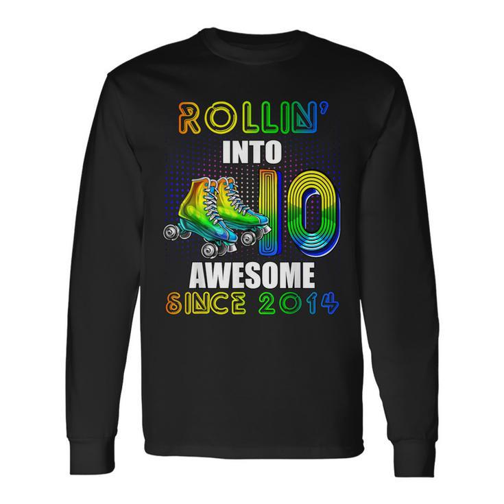 Roller Skating 10Th Birthday Boys Rollin 10 Awesome 2014 Long Sleeve T-Shirt Gifts ideas