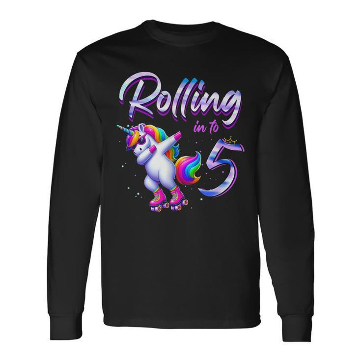 Rolling Into 5 Roller Skating Unicorn 5Th Birthday Party Long Sleeve T-Shirt