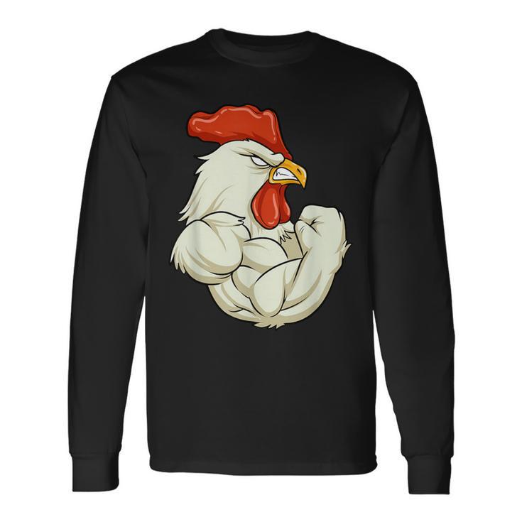 Rooster At The Gym Muscle Fitness Training Bodybuilder Long Sleeve T-Shirt