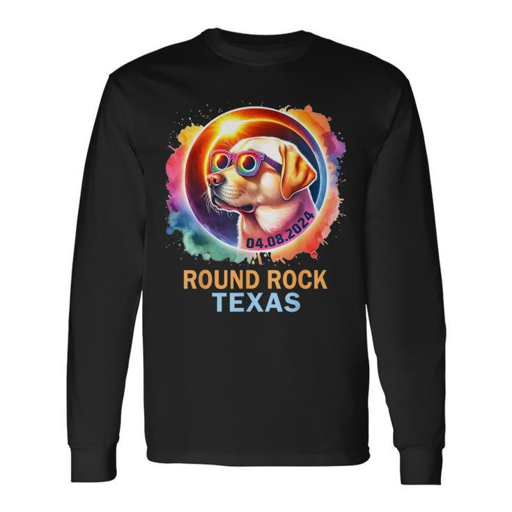 Round Rock Texas Total Solar Eclipse 2024 Labrador Retriever Long Sleeve T-Shirt