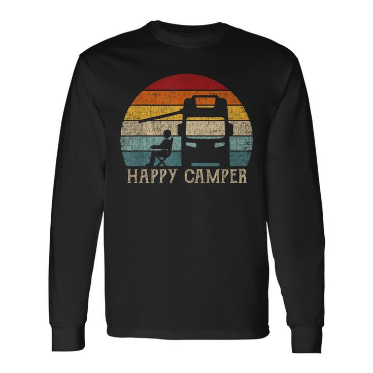 Rv Camping 70S 80S Retro Happy Camper Long Sleeve T-Shirt