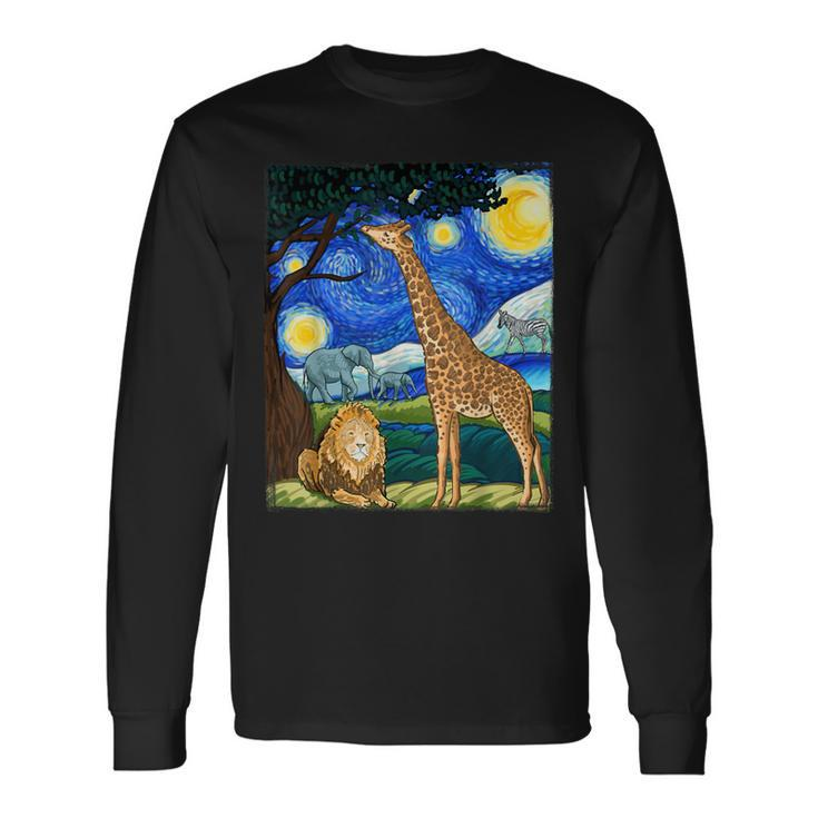 Safari Night Zoo Animal Giraffe Lion Animal Lover Long Sleeve T-Shirt