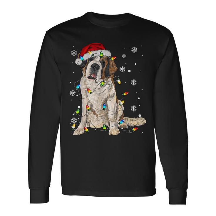 Saint Bernard Dog Santa Christmas Tree Lights Pajama Xmas Long Sleeve T-Shirt