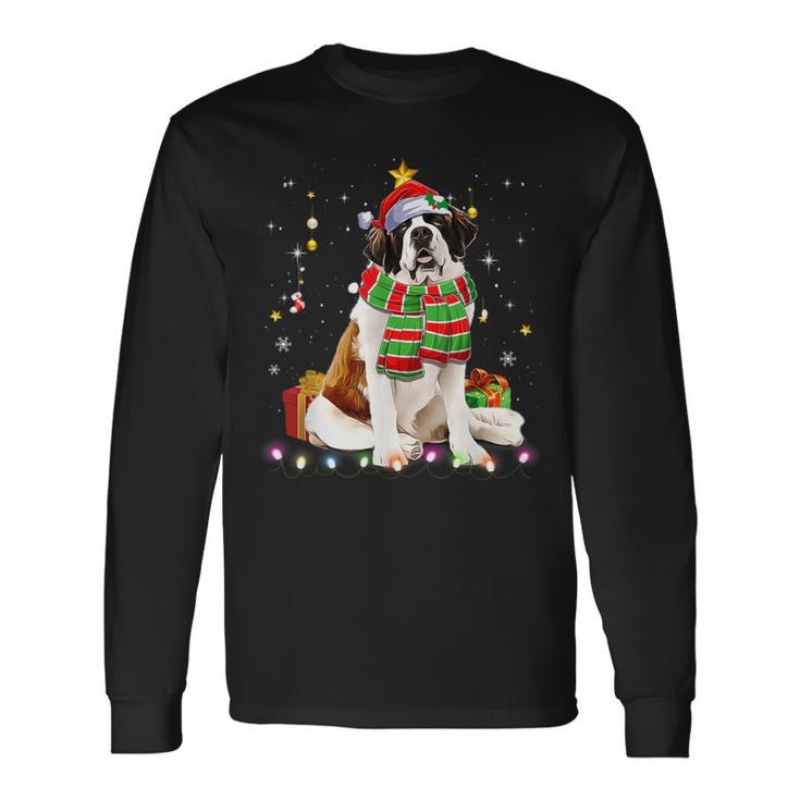Saint Bernard Santa Fun Christmas Tree Lights Xmas Pjs Boys Long Sleeve T-Shirt
