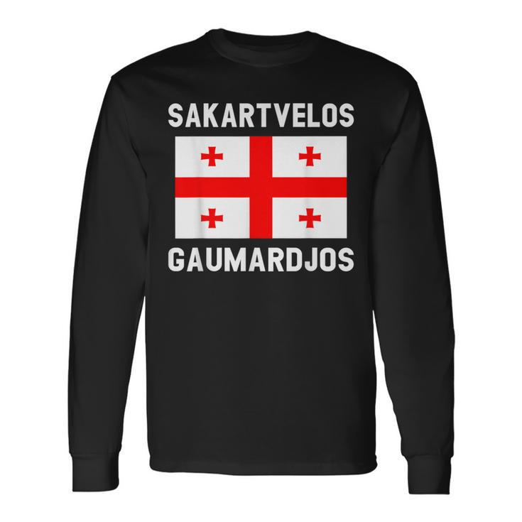 Sakartvelos Gaumarjos Hallo Georgien Reisen Georgische Flagg Langarmshirts Geschenkideen