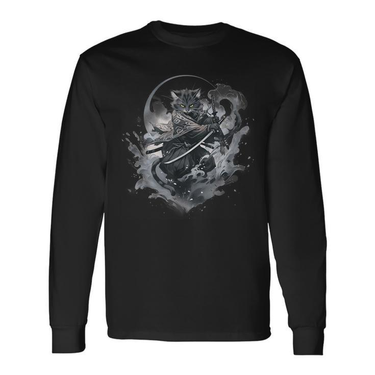 Samurai Cat Anime Japanese Ninja Warrior Aesthetic Cute V05 Long Sleeve T-Shirt Gifts ideas