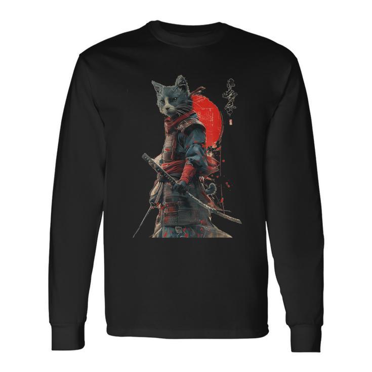 Samurai Cat Vintage Japanese Japan Long Sleeve T-Shirt