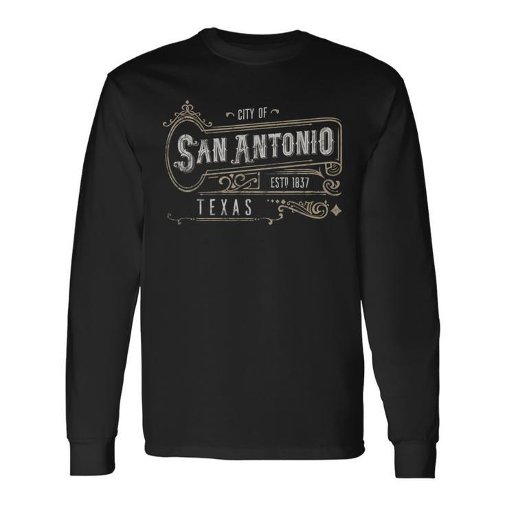 San Antonio Tx Vintage Victorian Style Home City Distressed Long Sleeve T-Shirt