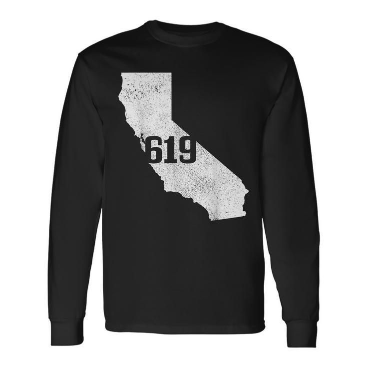 San Diego 619 Area Code California State Map Pride Vintage Long Sleeve T-Shirt