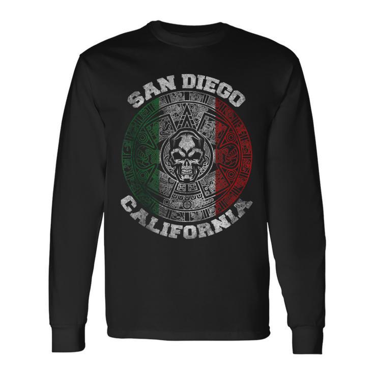 San Diego Aztec Calendar Mayan Skull Mexico Pride Symbol Long Sleeve T-Shirt