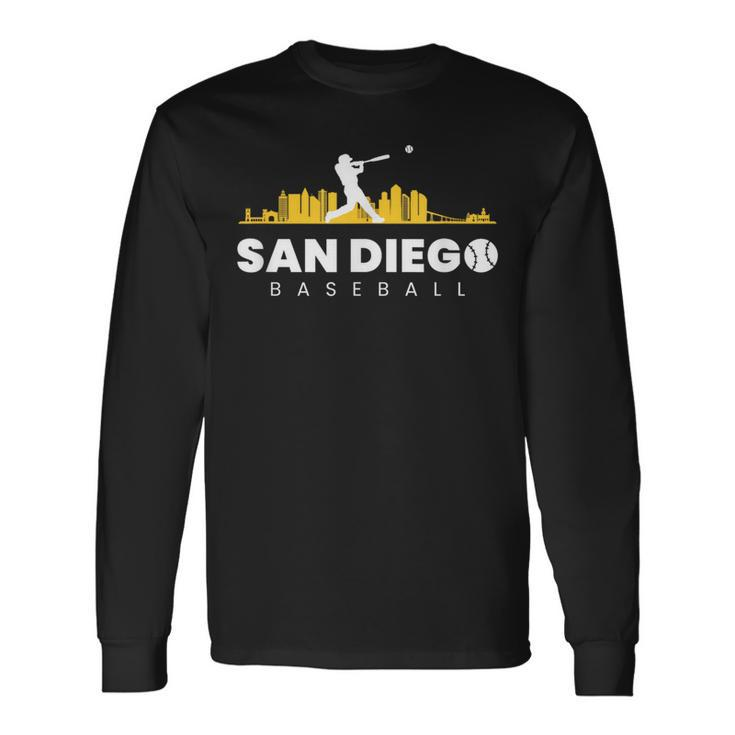 San Diego Baseball Vintage City Skyline Retro Baseball Lover Long Sleeve T-Shirt