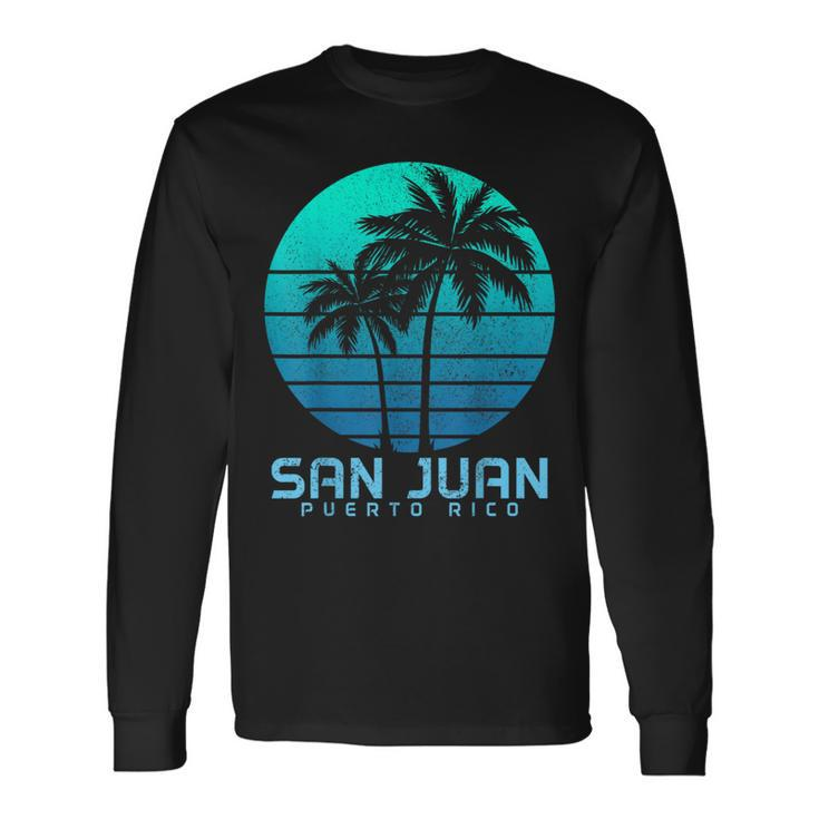 San Juan Puerto Rico Vintage Palm Trees Beach Souvenir Pride Long Sleeve T-Shirt Gifts ideas