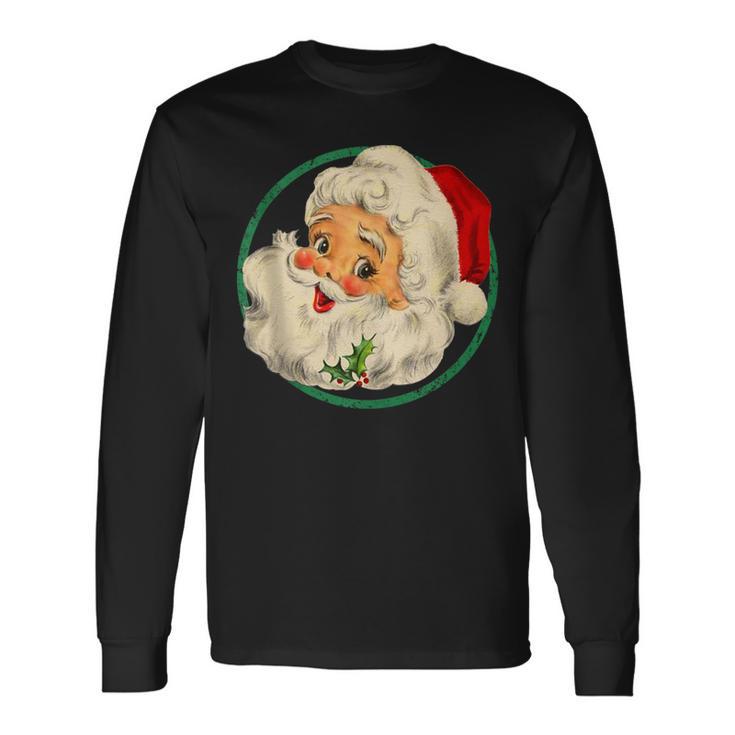 Santa Claus Face Old Fashioned Xmas Vintage Santa Christmas Long Sleeve T-Shirt