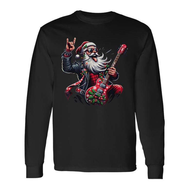 Santa Claus Guitar Player Rock & Roll Christmas Long Sleeve T-Shirt