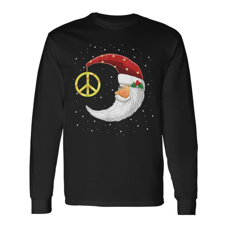 Santa Clause Moon And Star Peace Sign Christmas Dream Long Sleeve T-Shirt