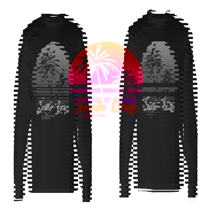 Santa Cruz California Retrointage Sunset Palmeras Años 70 Camiseta de manga larga