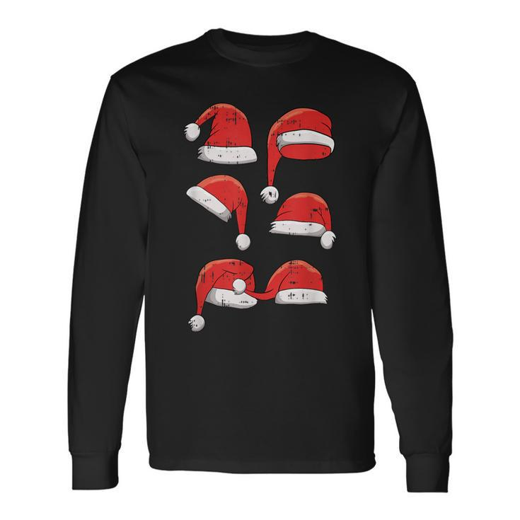 Santa Hat Christmas Pajama X-Mas Decoration Holiday Long Sleeve T-Shirt