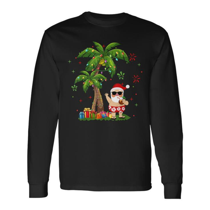 Santa Hawaiian Christmas Palm Tree Lights Xmas Long Sleeve T-Shirt