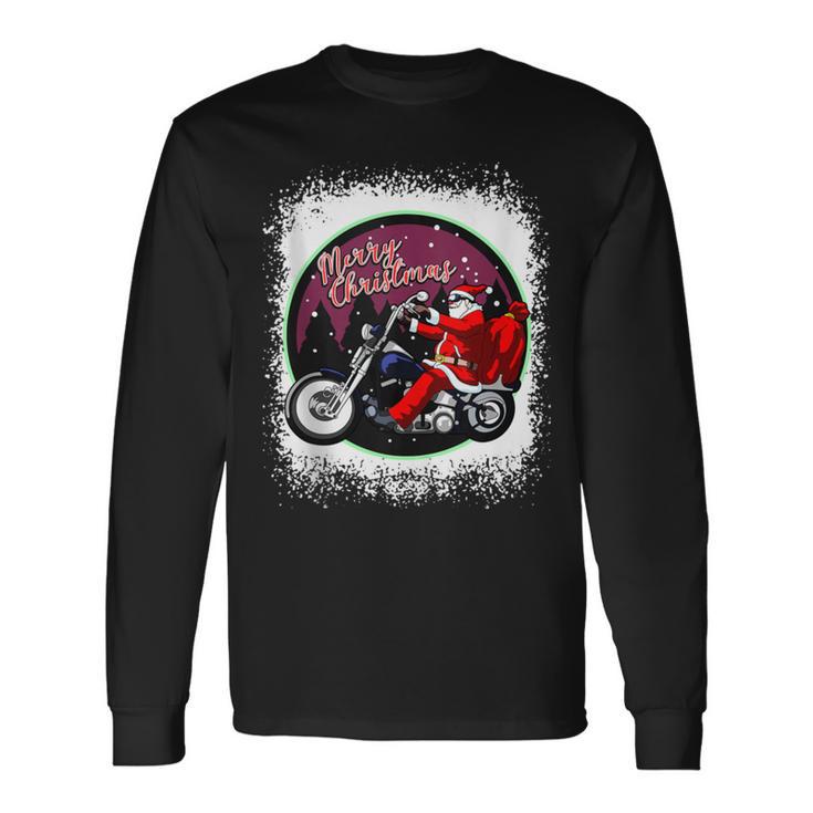 Santa On Motorcycle Christmas Rider Xmas Long Sleeve T-Shirt