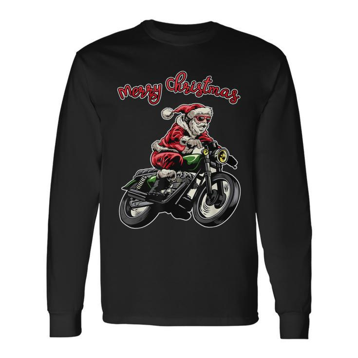 Santa Riding A Motorbike Christmas Motorcycle Christmas Long Sleeve T-Shirt