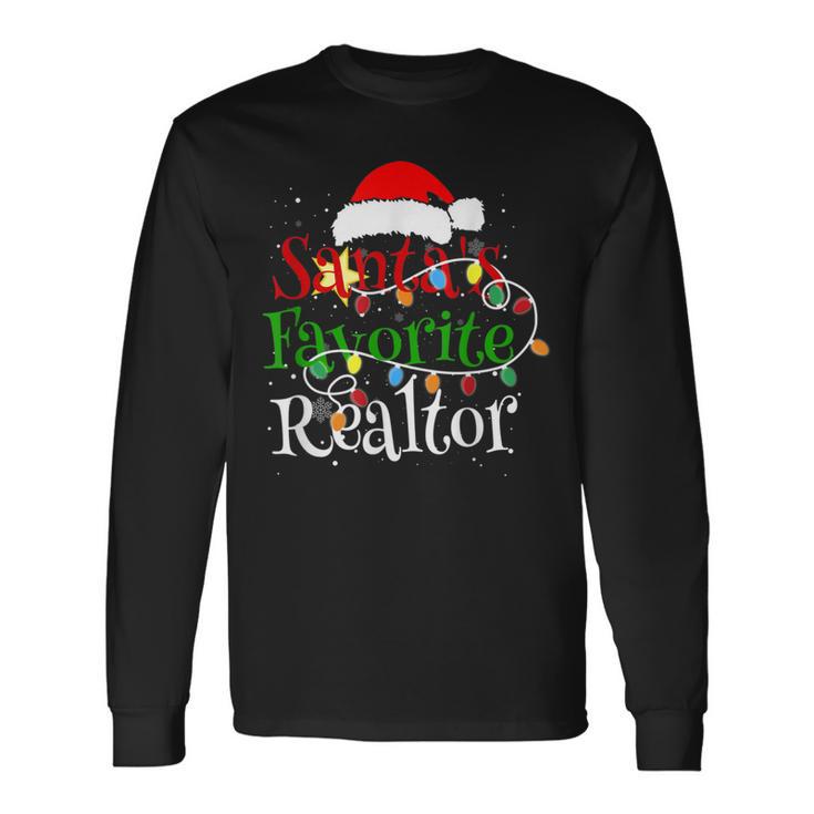 Santa's Favorite Realtor Christmas Santa Hat Lights Long Sleeve T-Shirt