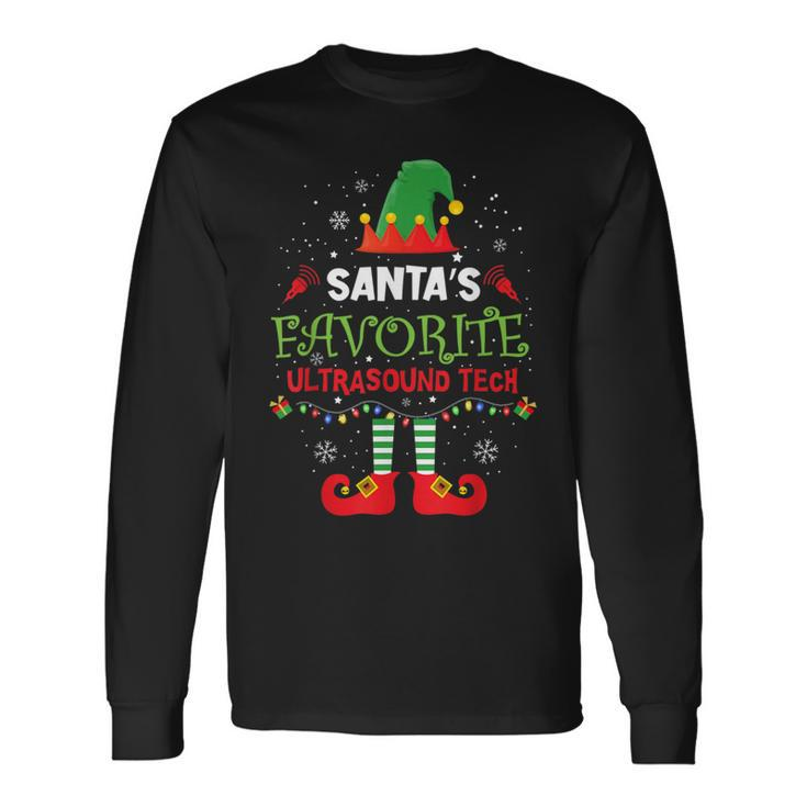 Santa's Favorite Ultrasound Tech Elf Christmas Light Long Sleeve T-Shirt