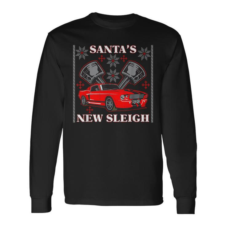 Santa's New Sleigh Muscle Car Ugly Christmas Long Sleeve T-Shirt