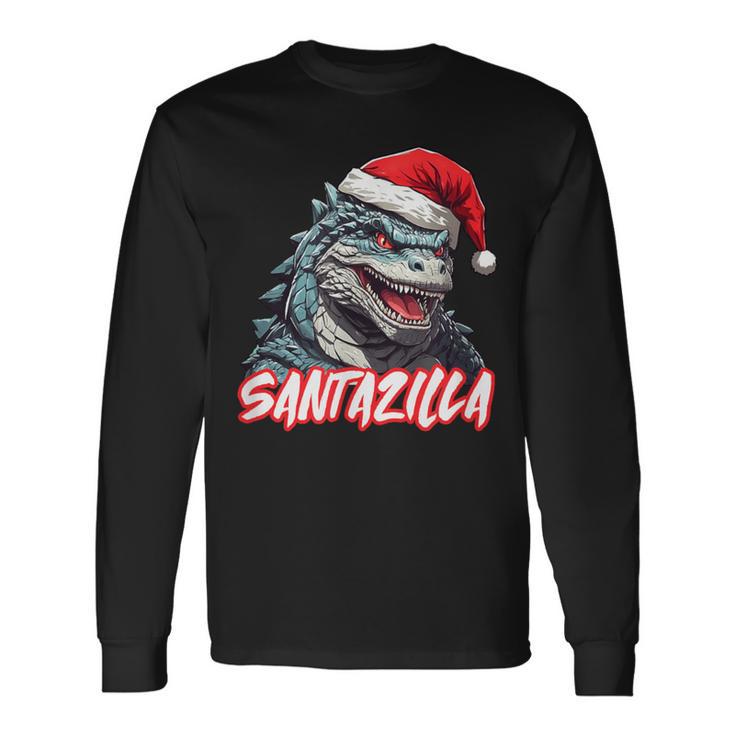 Santazilla Japanese Monster Kaiju Christmas Long Sleeve T-Shirt