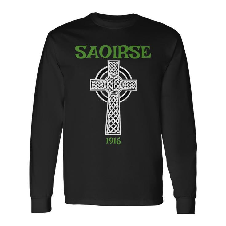 Saoirse Meaning Freedom Irish Republican With Celtic Cross Long Sleeve T-Shirt