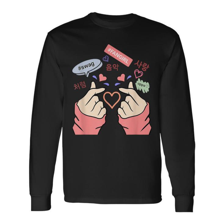 Saranghae Kpop Finger Heart Para Niñas Kpop Fan Camiseta de manga larga