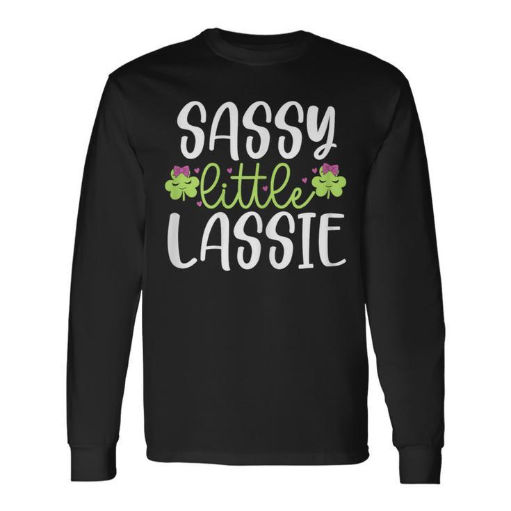 Sassy Little Lassie Girls St Patrick's Day Shamrocks Long Sleeve T-Shirt