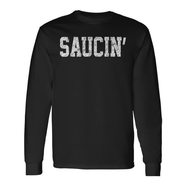 Saucin Urban Hip Hop Rap Distressed Retro Long Sleeve T-Shirt