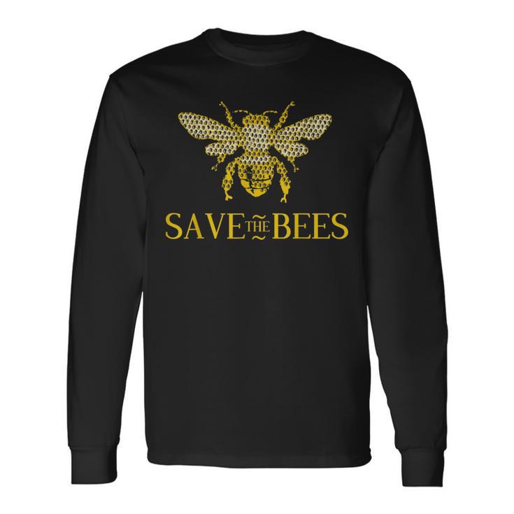 Save The Bees Honeycomb Distress Long Sleeve T-Shirt