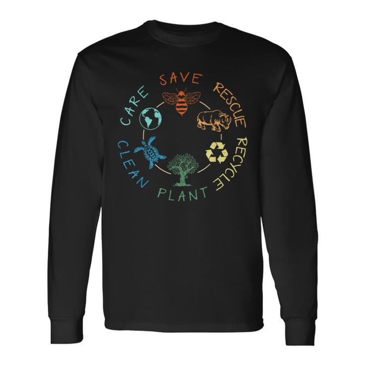 Save Bees Rescue Animals Recycle Plastic Earth Day 2024 Long Sleeve T-Shirt