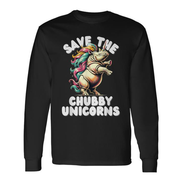 Save The Chubby Unicorn Rhino Colorful  Long Sleeve T-Shirt