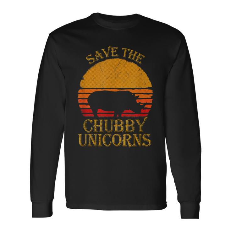 Save The Chubby Unicorns Retro Style Rhino Long Sleeve T-Shirt