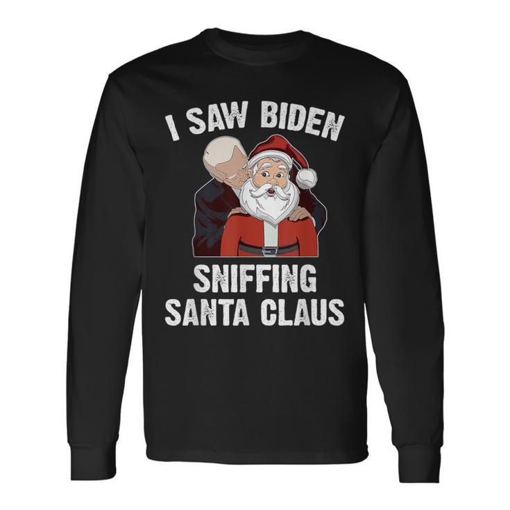 I Saw Biden Sniffing Santa Claus Joe Biden Long Sleeve T-Shirt - Thegiftio