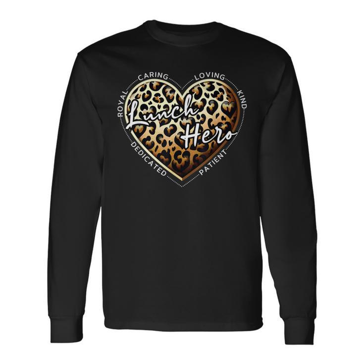 School Lunch Lady Squad A Leopard Heart Food Lunch Hero Crew Long Sleeve T-Shirt