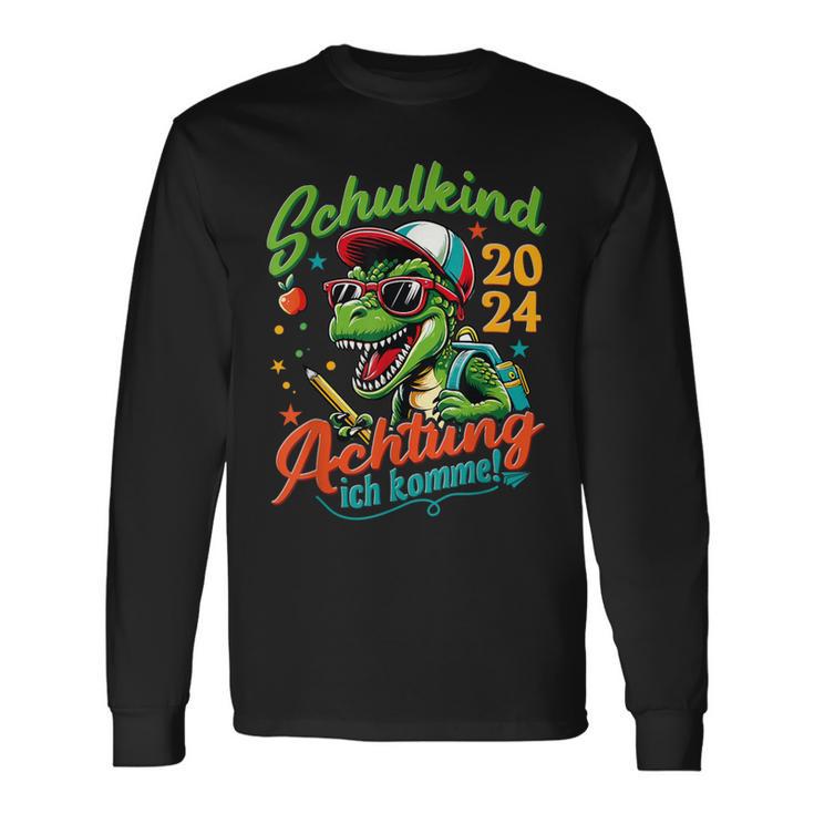 Schulkind 2024 T-Rex Dino Achtung Ich Komme Einschulung Langarmshirts Geschenkideen