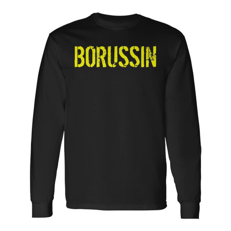 Schwarzes Langarmshirts mit gelbem BORUSSIN Schriftzug, Fußballfan Bekleidung Geschenkideen