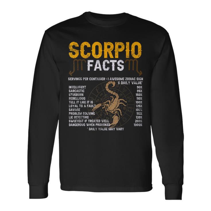 Scorpio Facts Zodiac Sign Personality Horoscope Facts Long Sleeve T-Shirt Gifts ideas