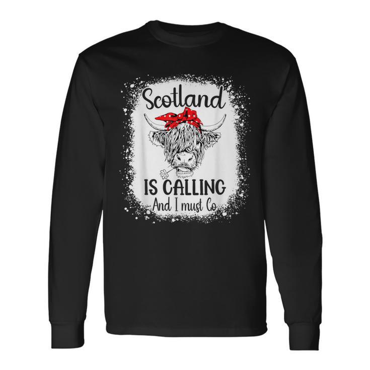 Scotland Is Calling And I Must Go Bleached Highland Cow Long Sleeve T-Shirt