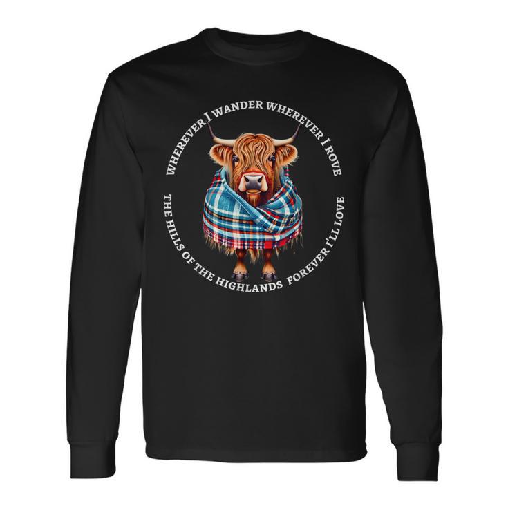 Scotland Highland Cow Mit Schottischem Gedichton Robert Burns Langarmshirts Geschenkideen