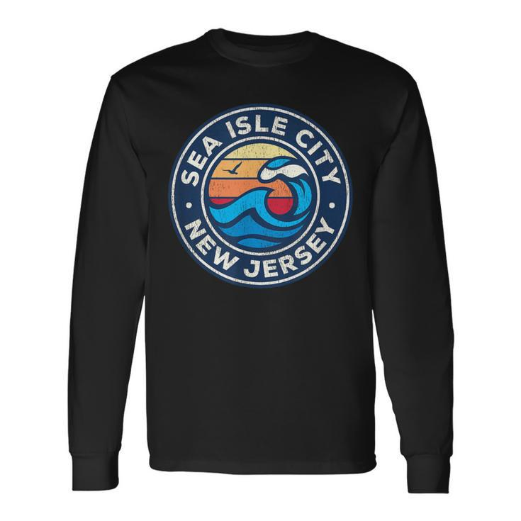 Sea Isle City New Jersey Nj Vintage Nautical Waves Long Sleeve T-Shirt