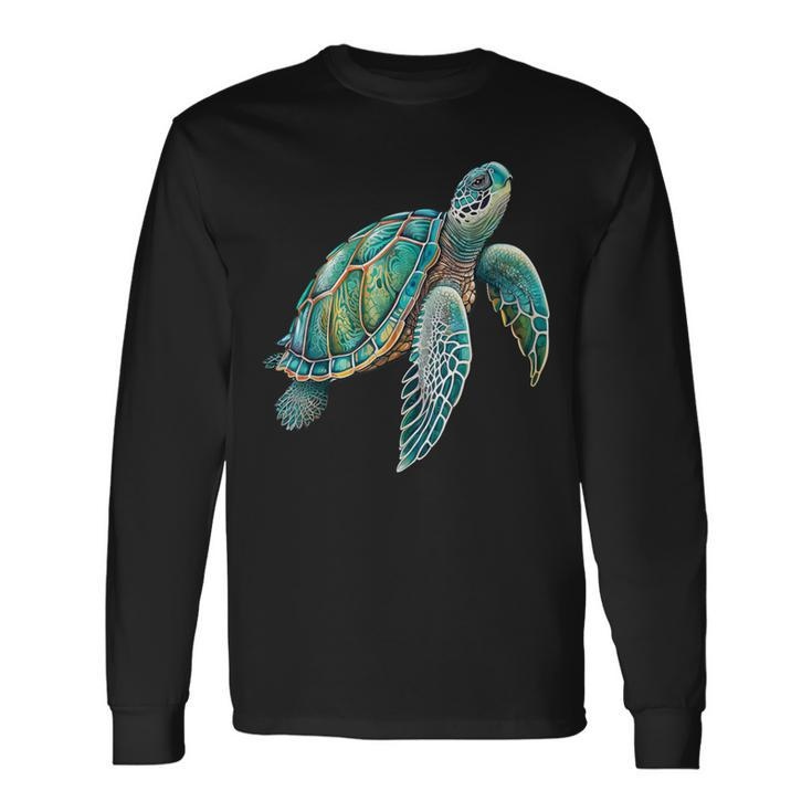 Sea Turtle Beach Lover Ocean Animal Graphic Novelty Womens Long Sleeve T-Shirt