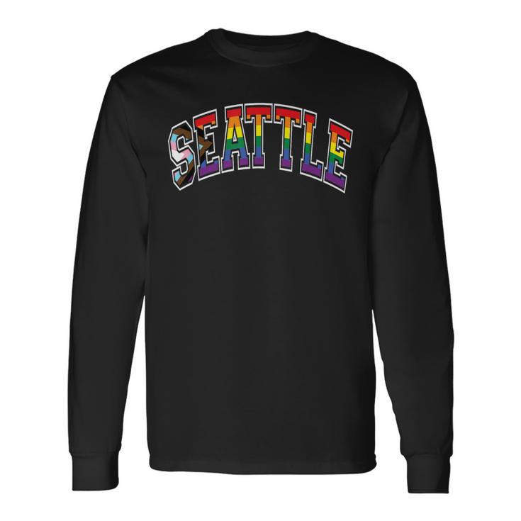 Seattle Arched Style Text Progress Pride Pattern Long Sleeve T-Shirt