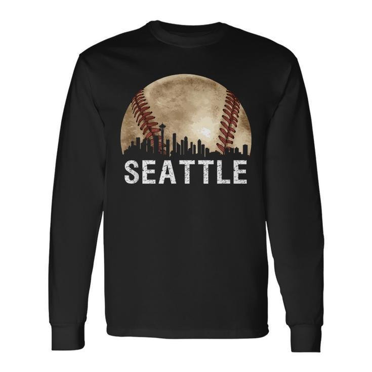 Seattle Skyline City Vintage Baseball Lover Long Sleeve T-Shirt