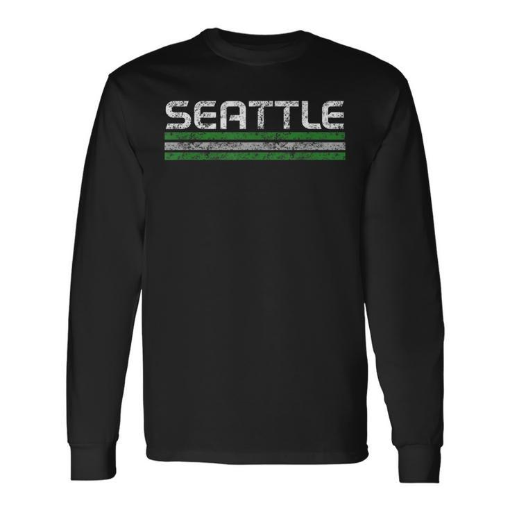 Seattle Washington Retro Vintage Weathered Stripe Long Sleeve T-Shirt