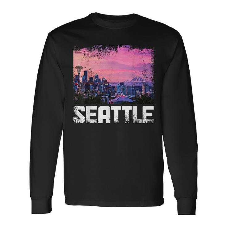 Seattle Washington Skyline Pnw Vintage Pride Long Sleeve T-Shirt