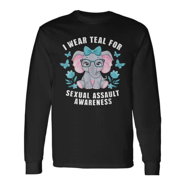 Sexual Assault Awareness I Wear Teal Cute Elephant 2024 Long Sleeve T-Shirt
